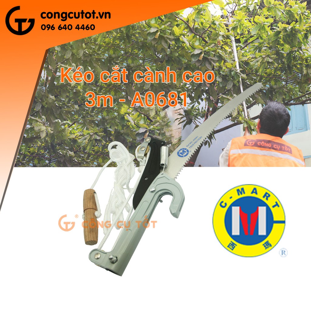 Kéo cắt cành trên cao 3m cao cấp C-Mart (gồm cả cán)