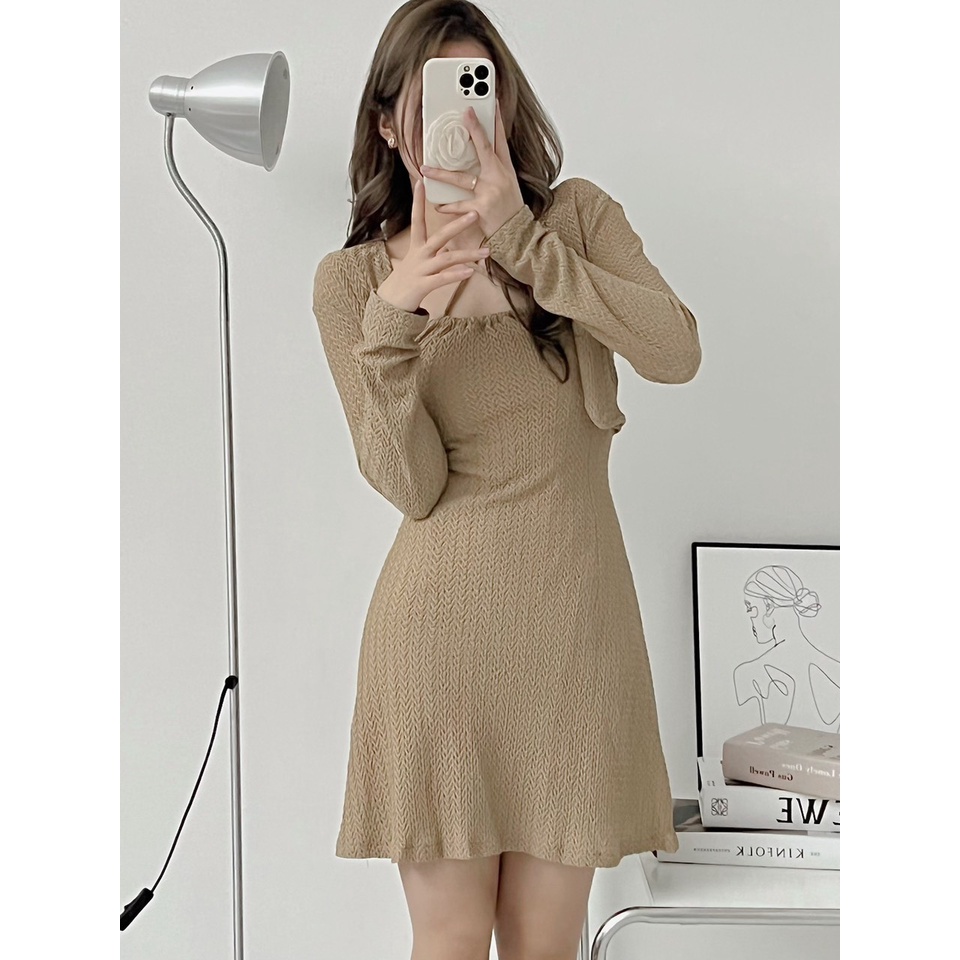 Set váy yếm len kèm áo khoác ngoài LYRA, chất thun xốp dáng ôm trẻ trung-VSYSE0073