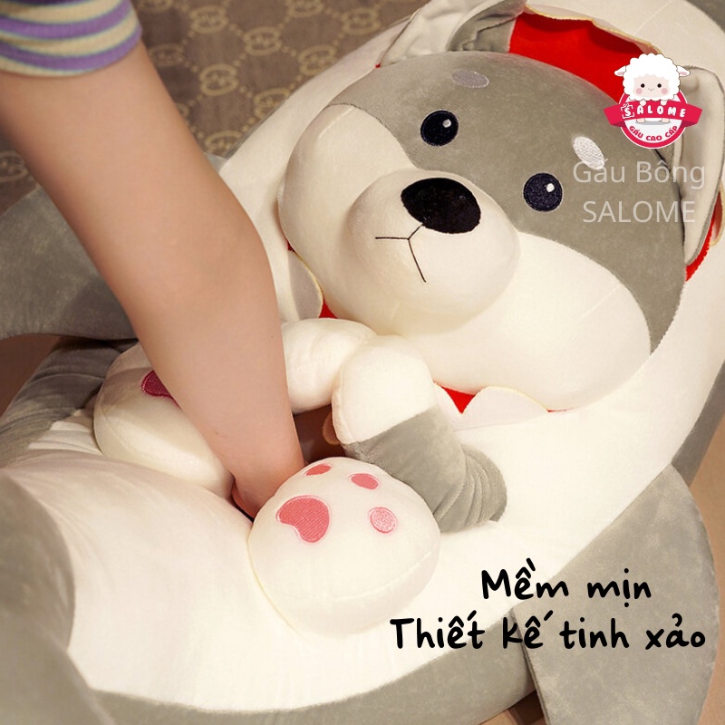 Gấu Bông Cá Mập Mặt Chó Husky SALOME, Qùa Tặng Dễ Thương Có Khóa Kéo