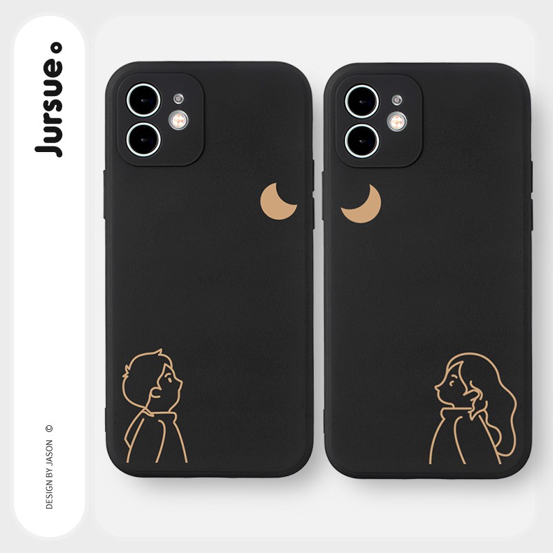 Ốp Lưng Jursue Mềm Hình Cặp Đôi Dễ Thương Đẹp Đen Cho Iphone 13 12 11 Pro Max Se 2020 X Xr Xs Ip 8 7 6 6S Plus Kute Y61