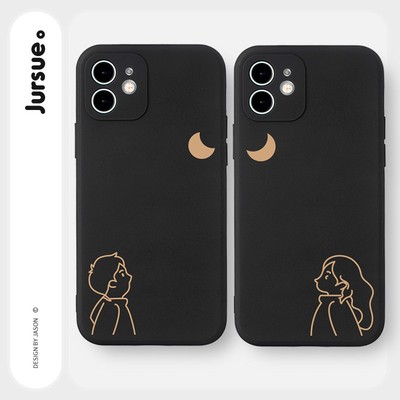 Ốp lưng JURSUE mềm hình cặp đôi dễ thương đẹp đen cho iPhone 16 15 14 13 12 11 Pro Max SE 2020 X XR XS ip 8 7 Plus kute Y61