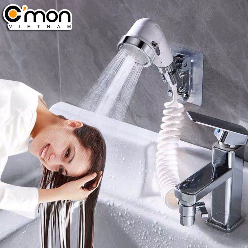 Trọn bộ tay sen tăng áp có khóa nước 3 chế độ nước C'mon TS-07 + phụ kiện nối vòi lavabo C'mon AO-01