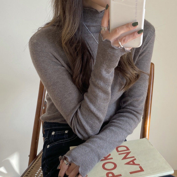 Áo sweater cổ cao dáng ôm phong cách Hàn Quốc thời trang thu đông mới dành cho bạn nữ