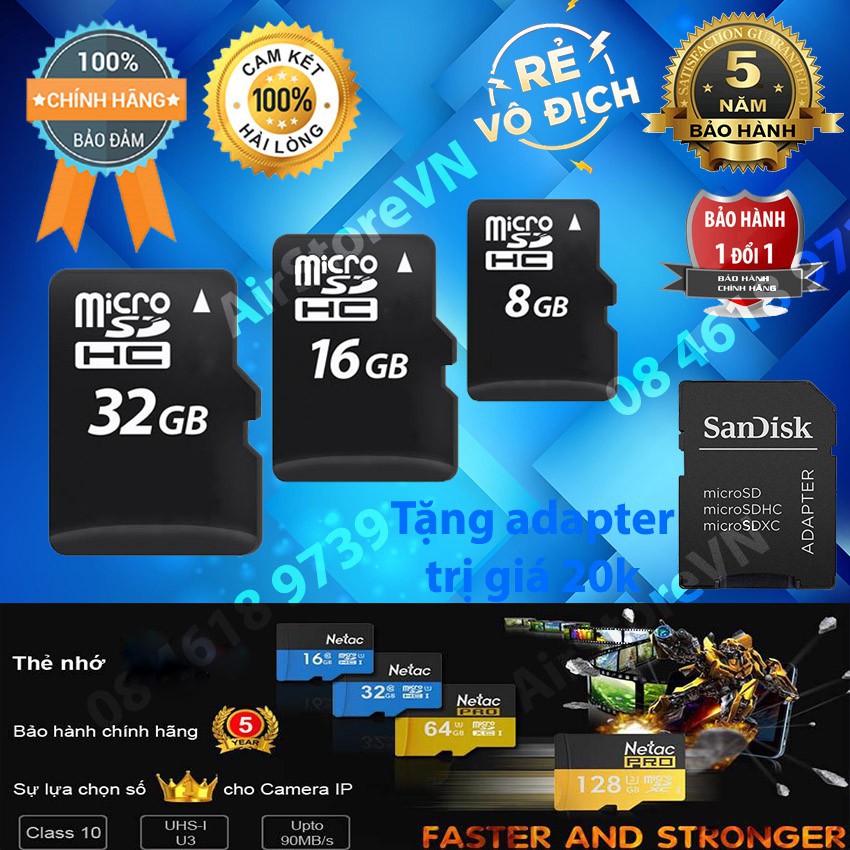 THẺ NHỚ MICROSD 2GB / 4GB / 8GB / 16GB / 32GB - TẶNG KÈM ADAPTER - HÀNG CHÍNH HÃNG