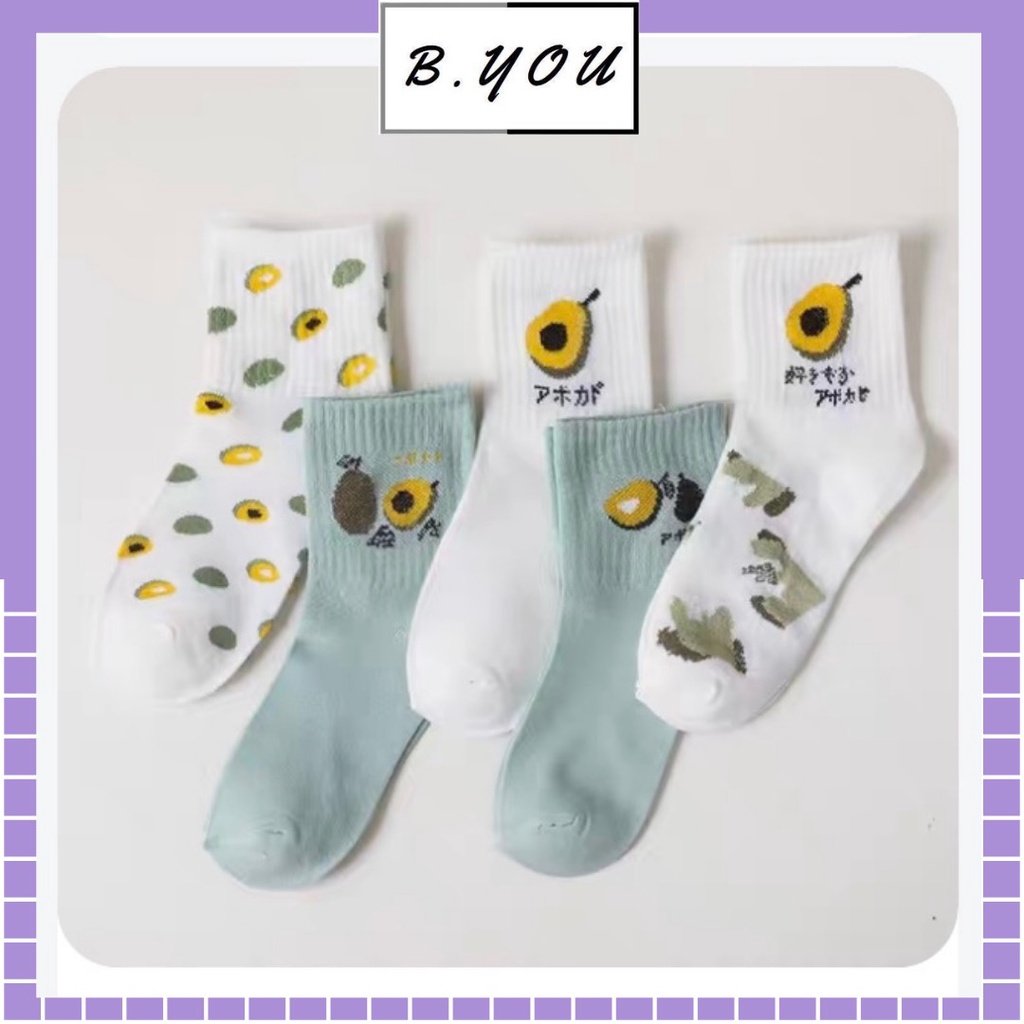 Tất vớ cao cổ họa tiết quả bơ xinh xắn chất liệu dày dặn, thấm hút mồ hôi