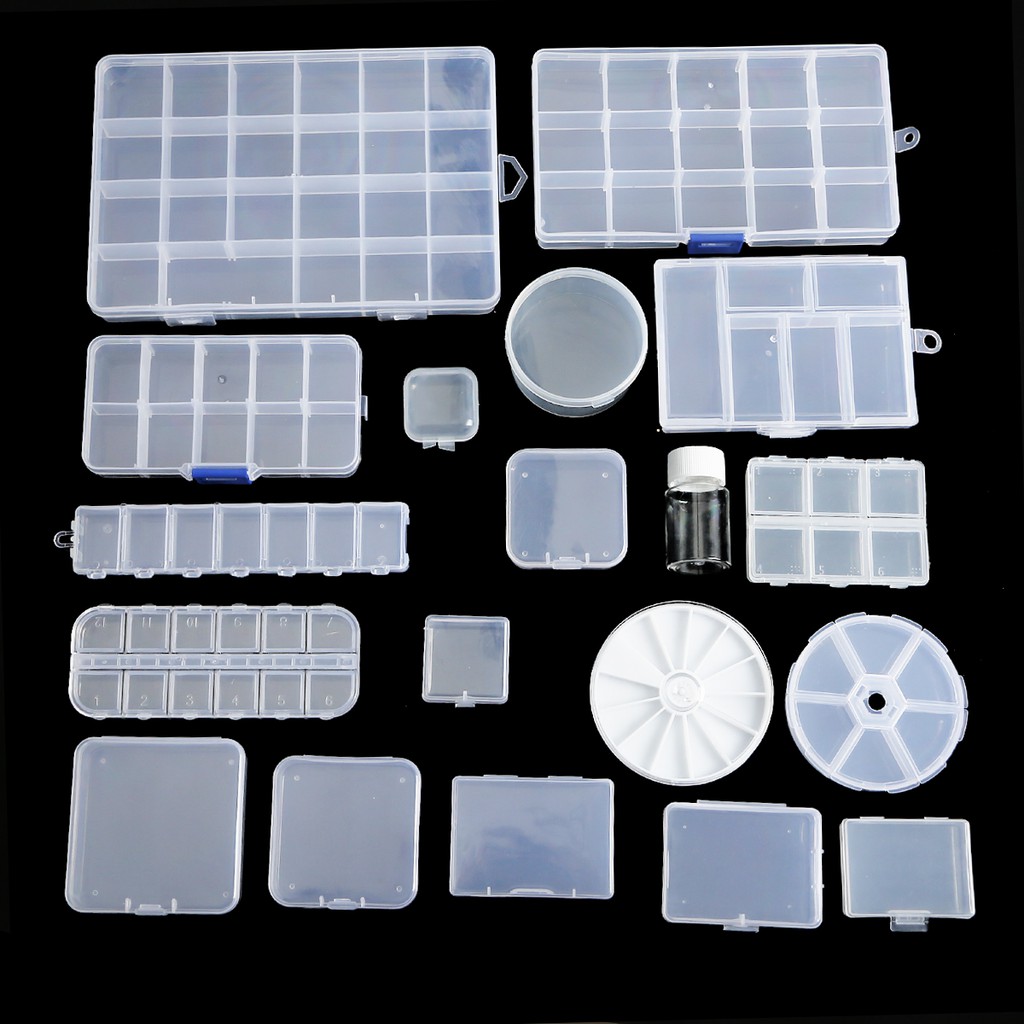 Bộ hộp nhựa PVC hình vuông và chữ nhật đựng hạt trang sức với 20 kiểu tùy chọn tiện lợi