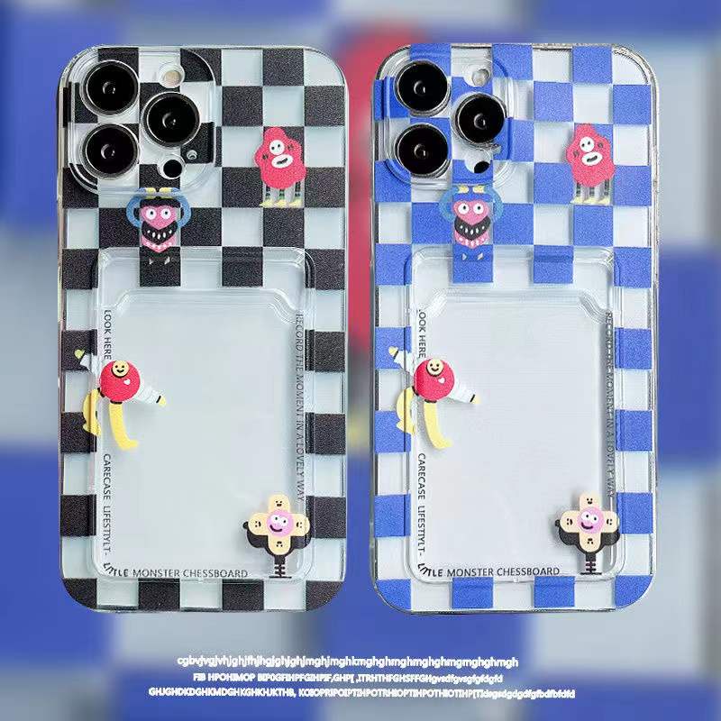 Ốp Điện Thoại Dẻo Trong Suốt Họa Tiết Bàn Cờ Kèm Ngăn Đựng Thẻ Cho iPhone 13 11 12 Pro Max X XS XR 7 8 Plus SE 2020