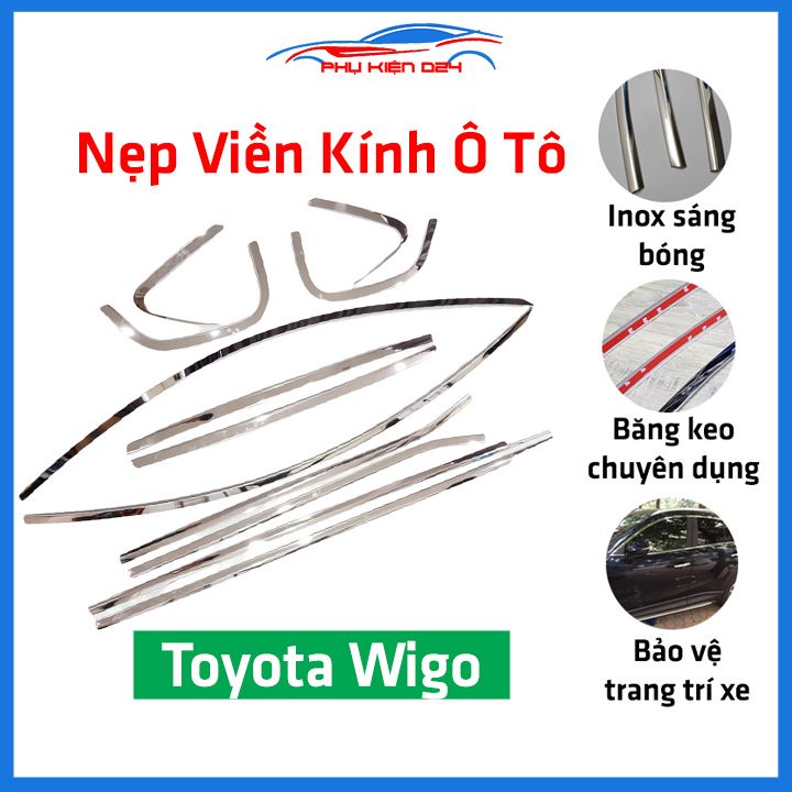 Bộ nẹp viền chân kính cong kính Wigo Inox sáng bóng chuẩn form xe