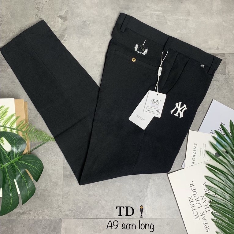 Quần tây nam thêu chữ dáng ôm chất liệu dày dặn co giãn không bai không xù chỉ thêu chắc chắn