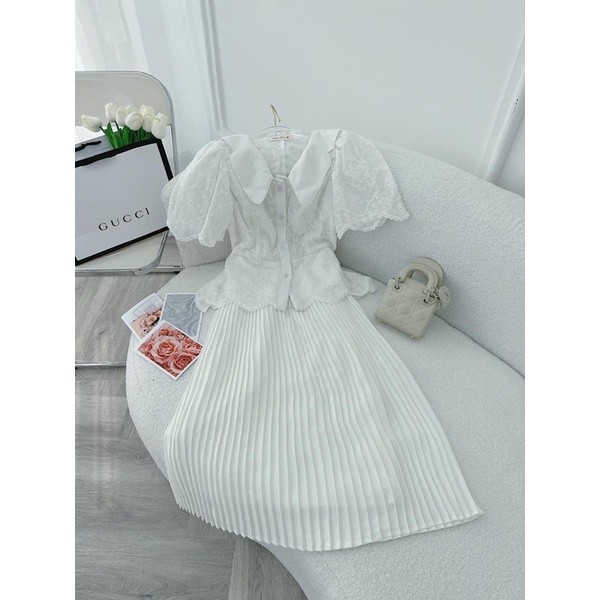SET ÁO XÔ CỔ SEN KÈM CHÂN VÁY DẬP LI