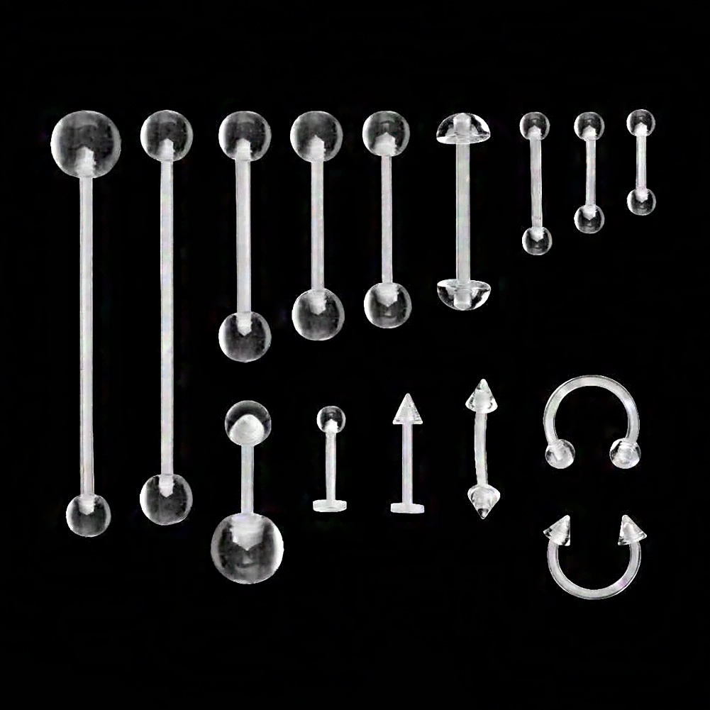 Set 15 Khuyên Mũi / Chân Mày / Móng Chân Mày Bằng Acrylic Trong Suốt Cá Tính