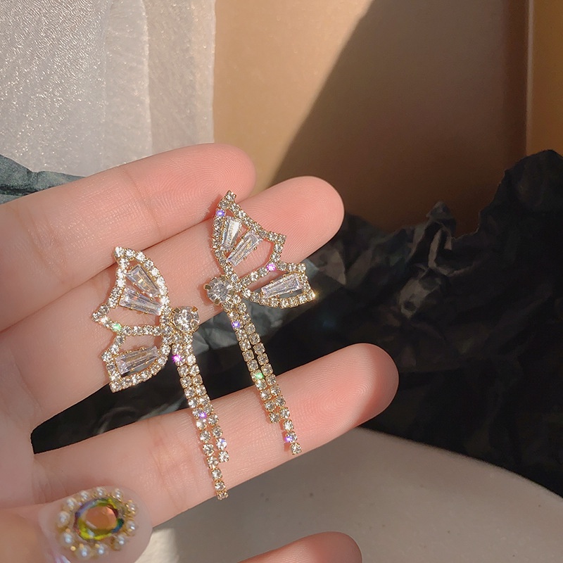 Bông Tai Tua Rua Dáng Dài Hình Bướm Đính Đá zircon Phong Cách Hàn Quốc Thời Trang Cho Nữ