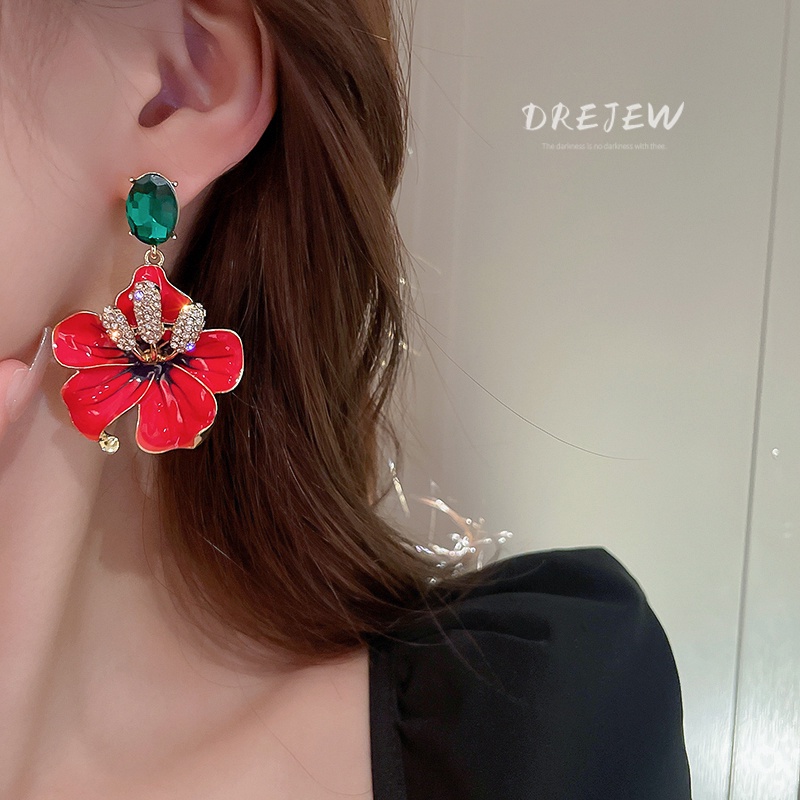Khuyên tai DREJEW 1 hình hoa đính đá phong cách Âu Mỹ thời trang độc đáo chất lượng cao