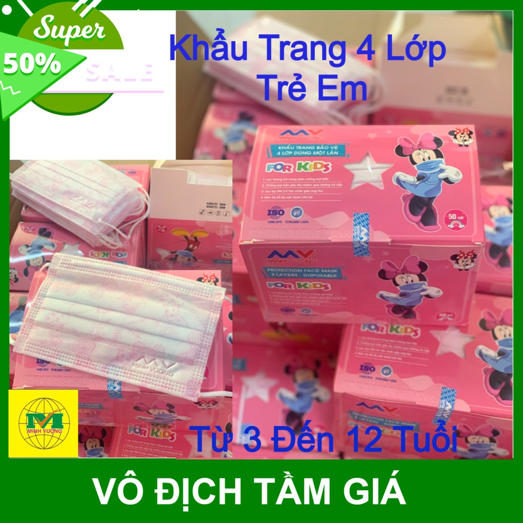 Khẩu Trang Y Tế Trẻ Em Minh Vượng Siêu Dễ Thương Dành Cho Trẻ Em Từ 4 Đến 12 Tuổi - Hộp 50 Cái