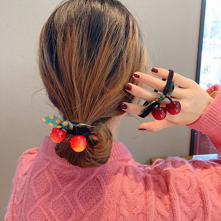 Dây chun buộc tóc hình quả cherry kèm nơ xinh xắn cho các bạn nữ xinh đẹp (C2)