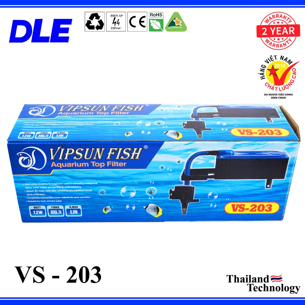 Máy Bơm Lọc Máng Hồ Cá Vipsun VS-203 - Có Bông Lọc