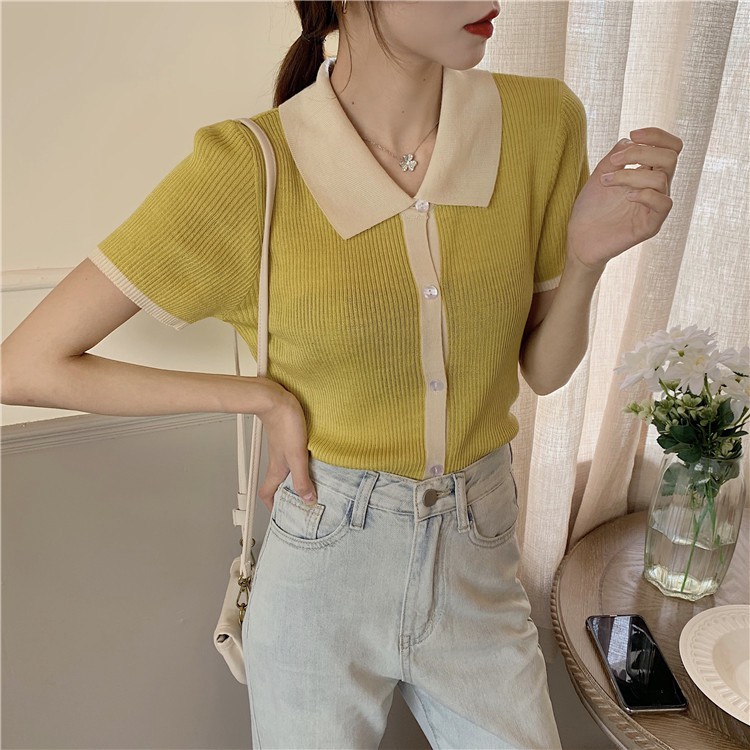 Áo Thun Nữ Polo Croptop Dệt Kim Mềm Mại Thời Trang Quảng Châu Sành Điệu