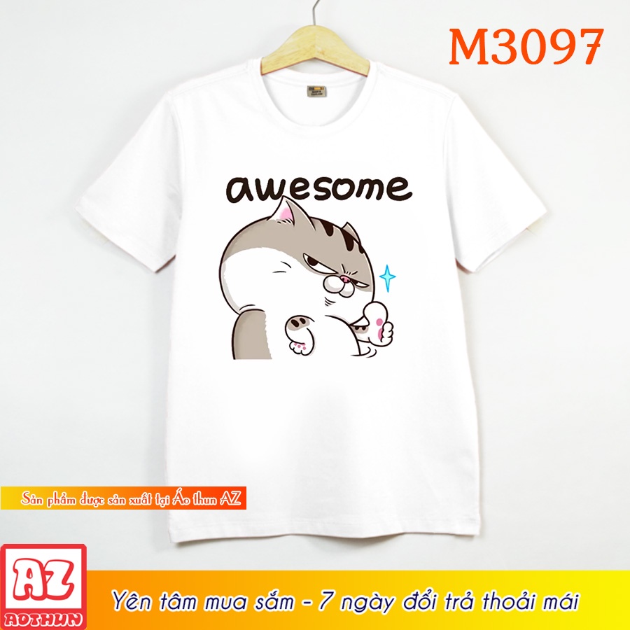 Áo thun nam nữ in hình mèo ami bụng bự