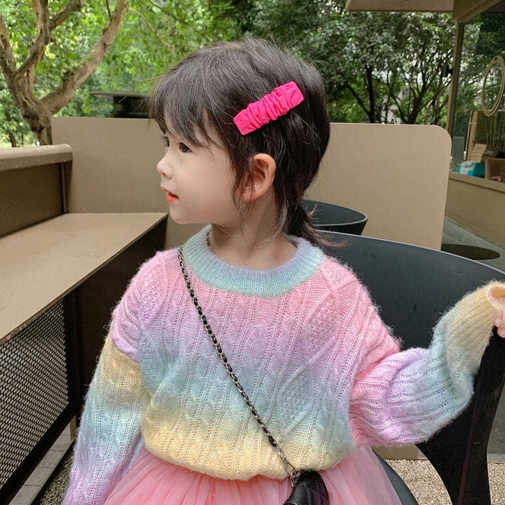 Áo Khoác Cardigan Dệt Kim Họa Tiết Cầu Vồng Thời Trang Mùa Thu Cho Bé Gái