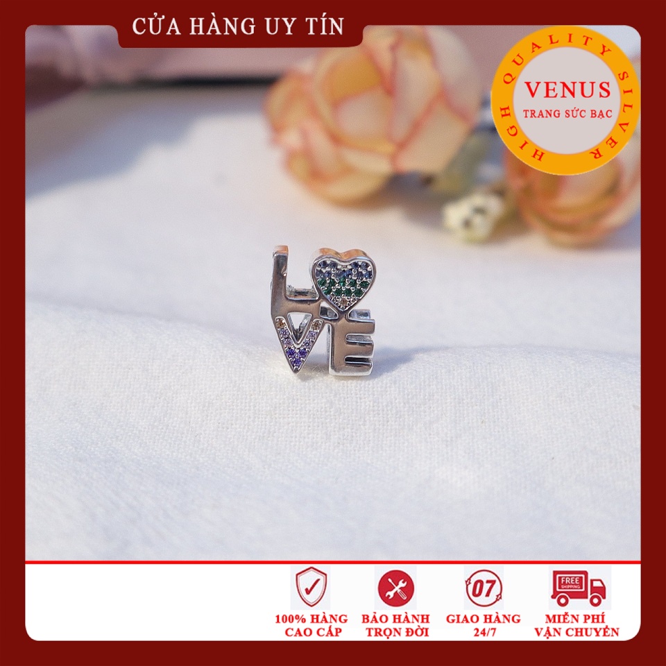 [Charm bạc 925 cao cấp] Charm bạc hình chữ Love gắn đá 7 màu- Mã sản phẩm VENUSLOVE