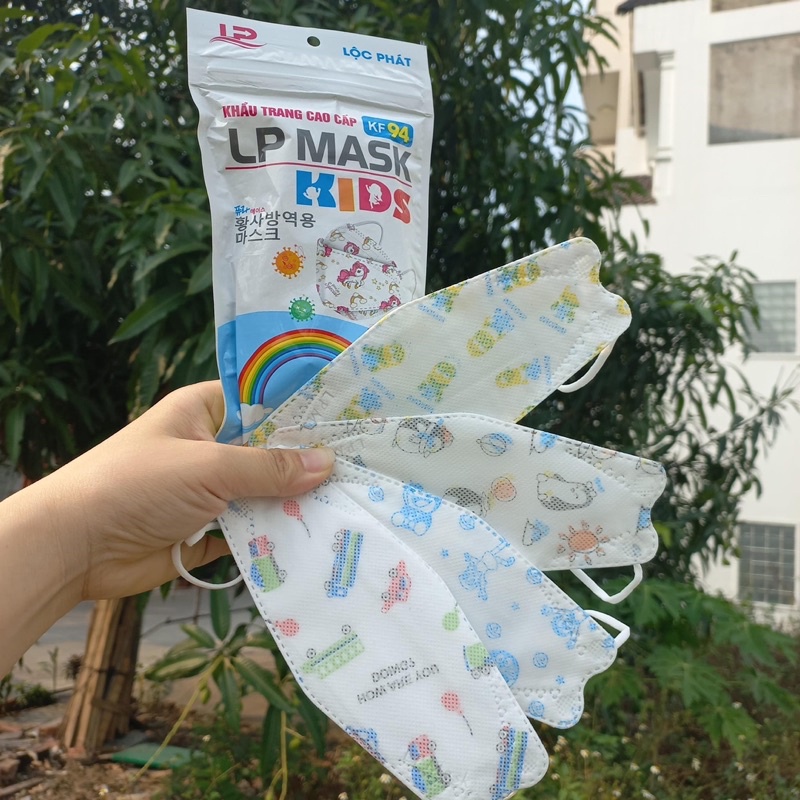 KHẨU TRANG KF94 4D CHO BÉ, TRẺ EM TỪ 2-12 TUỔI, kháng khuẩn, chống bụi mịn, combo 10 - 50 - 100 - 200 cái.