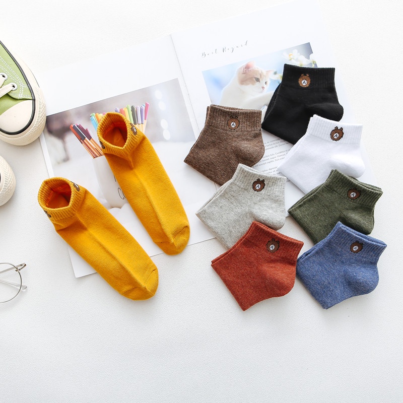 Tất Chân Nữ Cổ Ngắn Co Giãn Họa Tiết Con Gấu Đẹp - Màu Sắc Trẻ Trung RIN