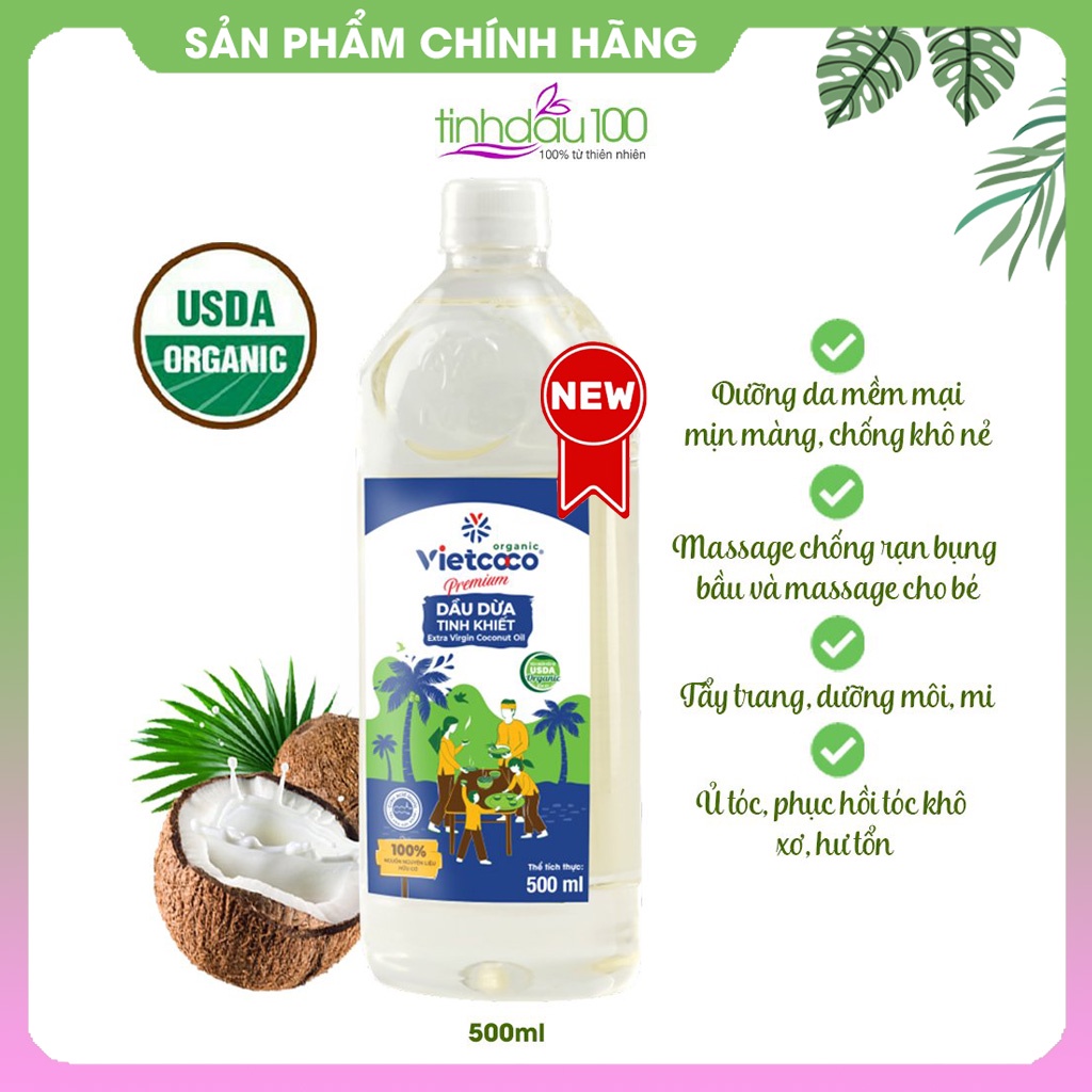 Tinh dầu dừa Vietcoco nguyên chất dưỡng tóc, da, massage mặt, body, chống rạn da bụng bầu Tinh Dầu 100 Shop