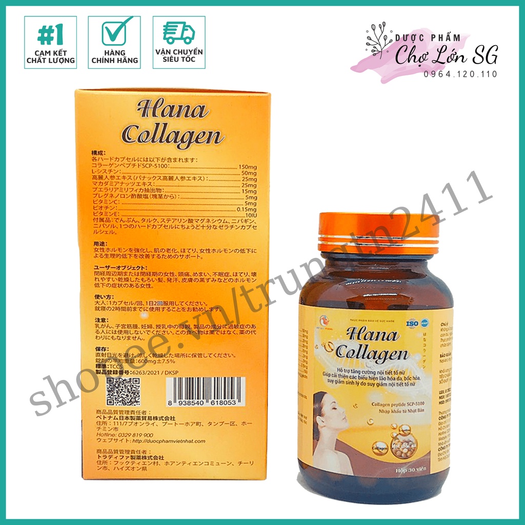 Viên uống sáng đẹp da HANA COLLAGEN tăng cường nội tiết tố, cải thiện lão hóa da  - Chai 30 viên