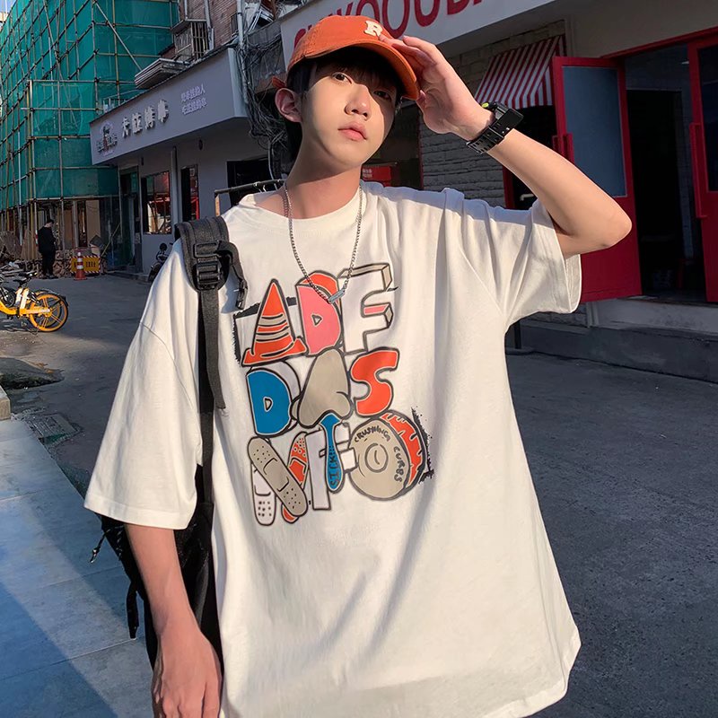 Áo Thun Tay Ngắn Dáng Rộng In Chữ Phong Cách Hip Hop Hàn Quốc Thời Trang Mùa Hè Cho Nam Size M-8XL
