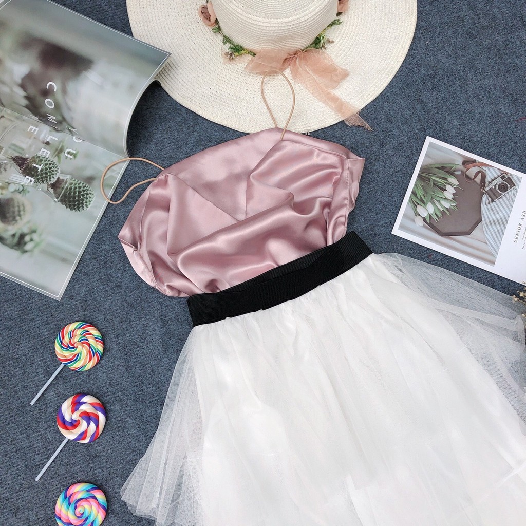 Set áo cổ đổ và váy tầng dài xinh U0407 hình chụp thật