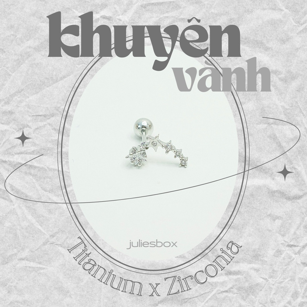 Khuyên Tai Vành Bolide Tai Xỏ Nam Nữ Hình Unisex Titanium Không Đen Không Ngứa Không Dị Ứng julies box