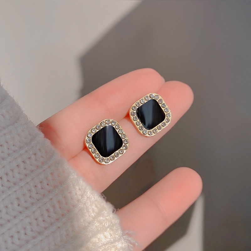 Bông Tai Hình Vuông Đính Đá Phong Cách Hàn Quốc Thời Trang Mùa Xuân Đơn Giản Cho Nữ