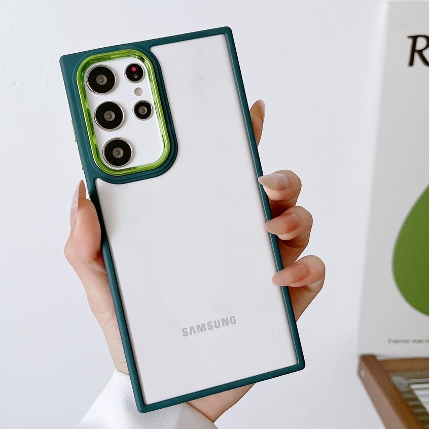 Ốp Điện Thoại Acrylic Trong Suốt Mạ Viền Chống Sốc Cho Samsung S21 FE S22 Plus Ultra