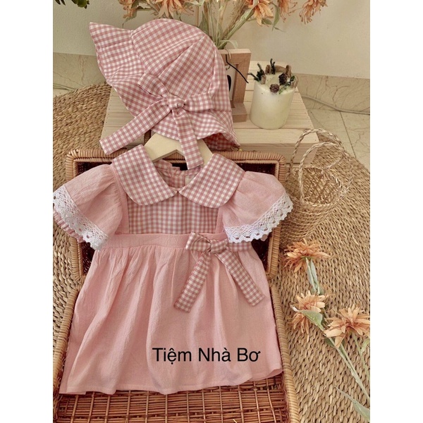 Đầm công chúa bé gái, váy công chúa hồng kèm mũ cực xinh cho bé yêu TNB