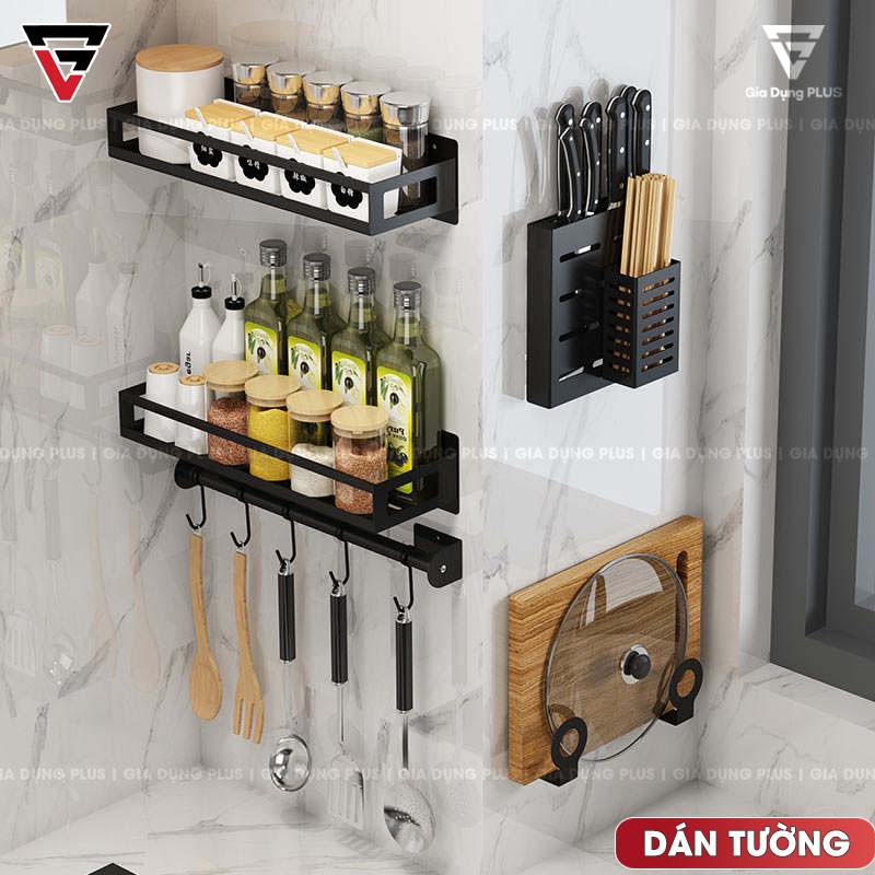 [DÁN TƯỜNG] Kệ giá phòng bếp inox cao cấp đựng gia vị, chén, đĩa, chai lọ, dao, đũa đa năng không cần khoan tường