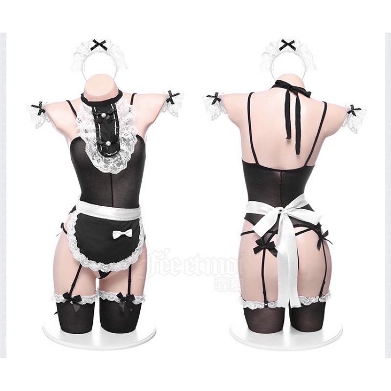 Cosplay người hầu, người giúp việc viền bèo cổ màu đen sexy gợi cảm và quyến rũ
