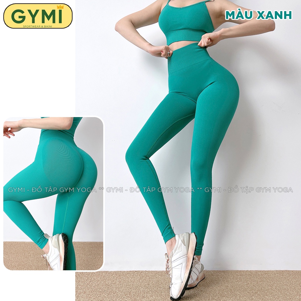 Quần tập gym yoga nữ chun mông GYMI QD50 dáng legging thể thao cạp cao chất dệt kim co giãn nâng mông eo thon