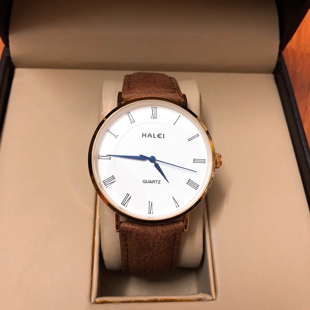 Đồng hồ cặp nam nữ Halei máy Nhật chính hãng dây da cao cấp mặt tròn | BigBuy360 - bigbuy360.vn