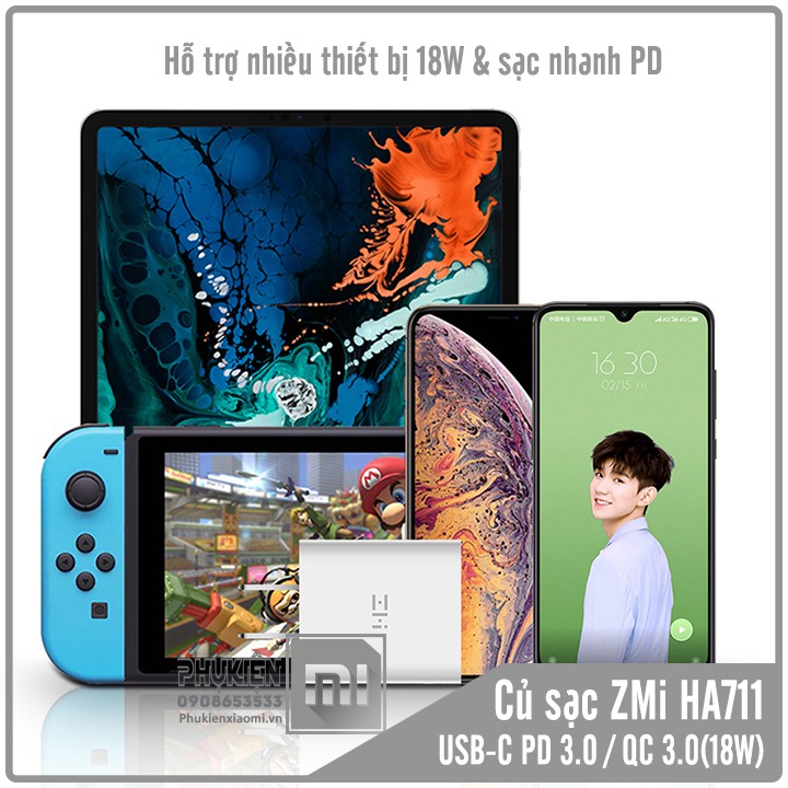 Củ sạc nhanh Power Delivery 3.0 18W ZMI Apple iPhone 8-X-XS Max-11 Pro-11 Pro Max-iPad Pro MFi,USB-C To Lightning HA711