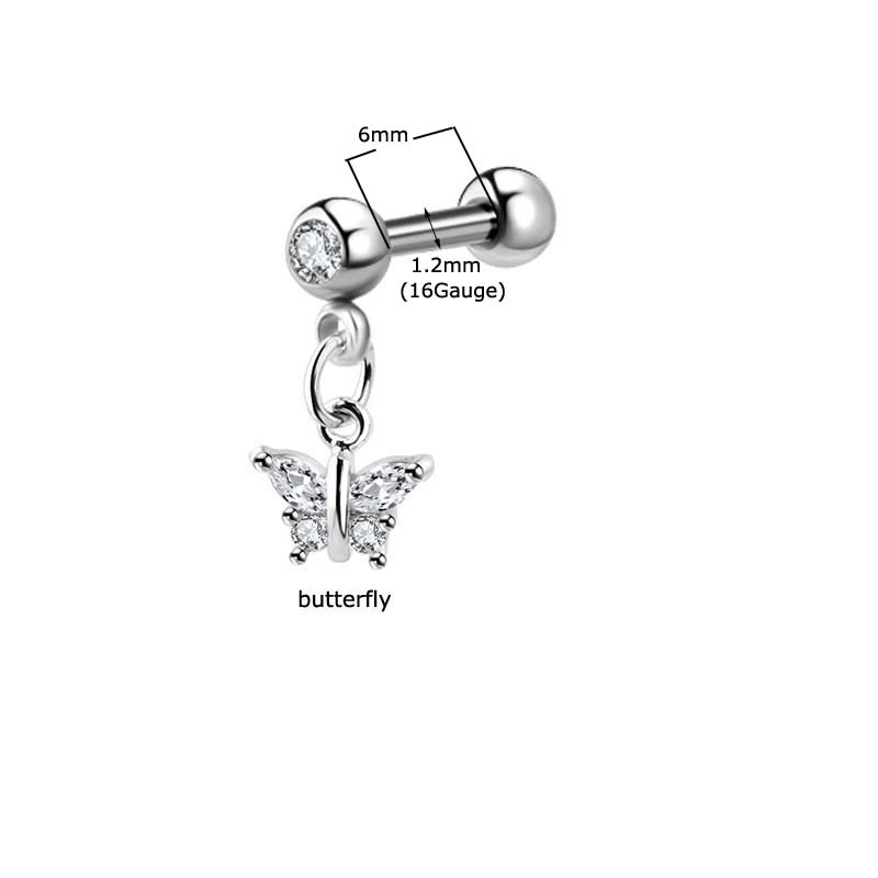 1 Khuyên Tai Xoắn Ốc Thép Đính Đá Zircon 16Gauge