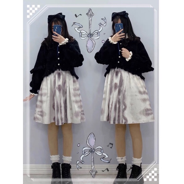 YAS0247-Áo khoác Lolita lông cổ tròn nhún bèo