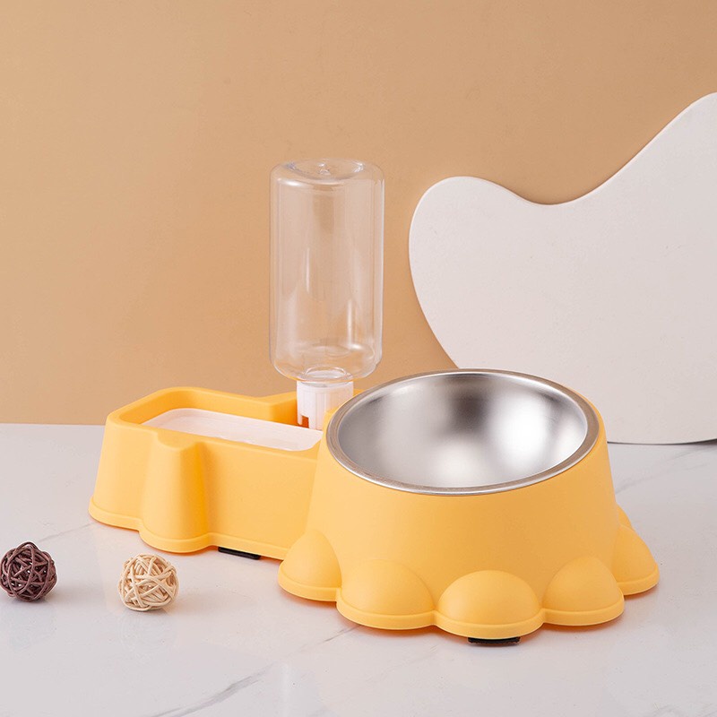 Bát ăn chó mèo ruột inox kèm bình nước tự động ( xả kho do thiếu miếng nhựa trang trí )