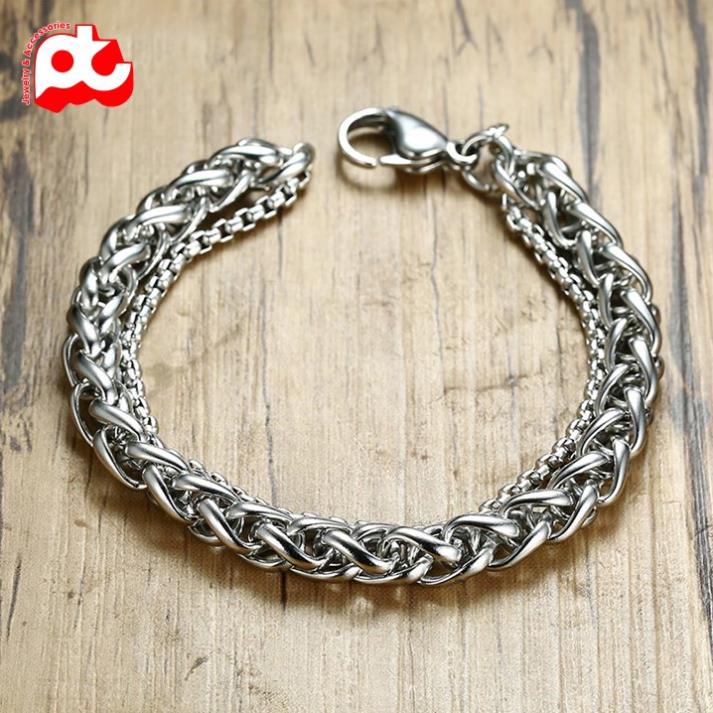 Lắc tay nam titan cao cấp rẻ đẹp sợi dừa thời trang 2 sợi cá tính thép không gỉ PT JEWELRY màu trắng PTLTNA09