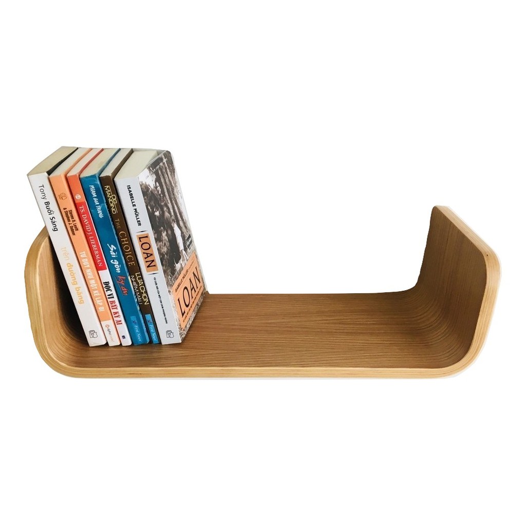 Kệ sách gỗ treo tường, Kệ trang trí chữ U uốn cong PlyConcept Book Shelf - Plywood màu gỗ Sồi