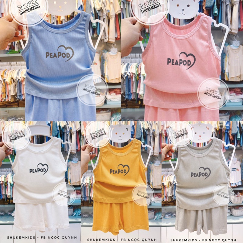 Peapod - Bộ dài chất mềm phoi màu mềm mát bé trai gái