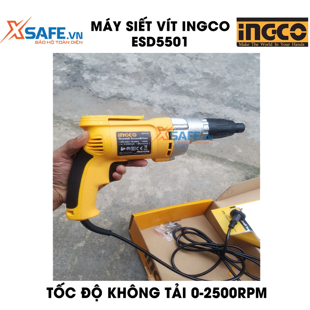 Máy bắn vít cầm tay 550W INGCO ESD5501 tốc độ 2500rpm, đầu gài lục giác 1/4&quot;, kèm 6 mũi siết vít máy vặn vít dùng điện