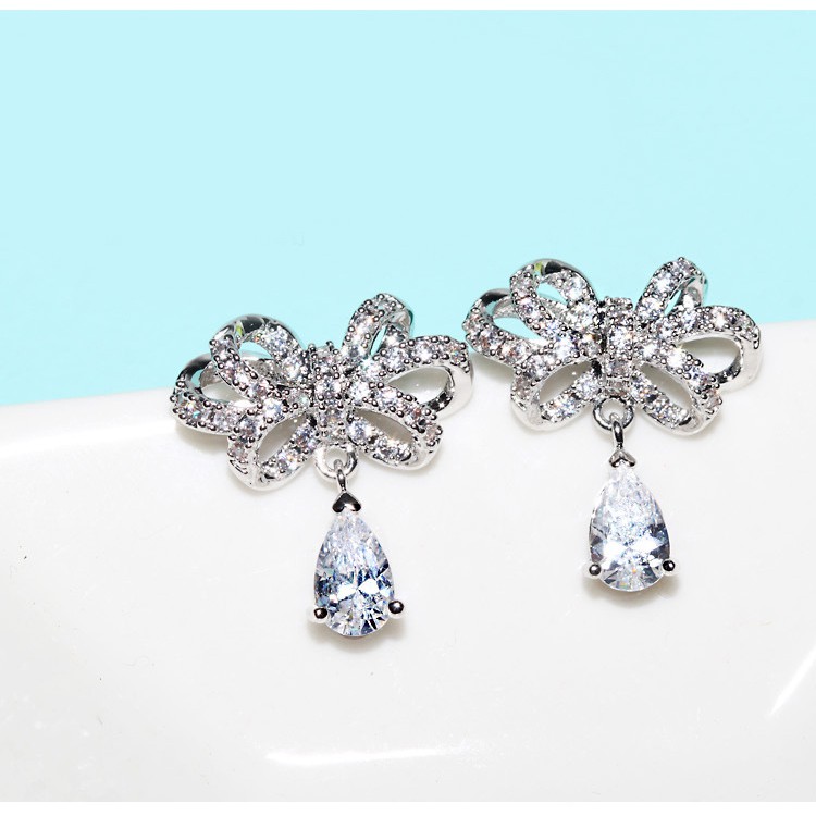 Bông tai nơ đính đá pha lê cao cấp hàng chuẩn 100% loại 1 - Mely 1515