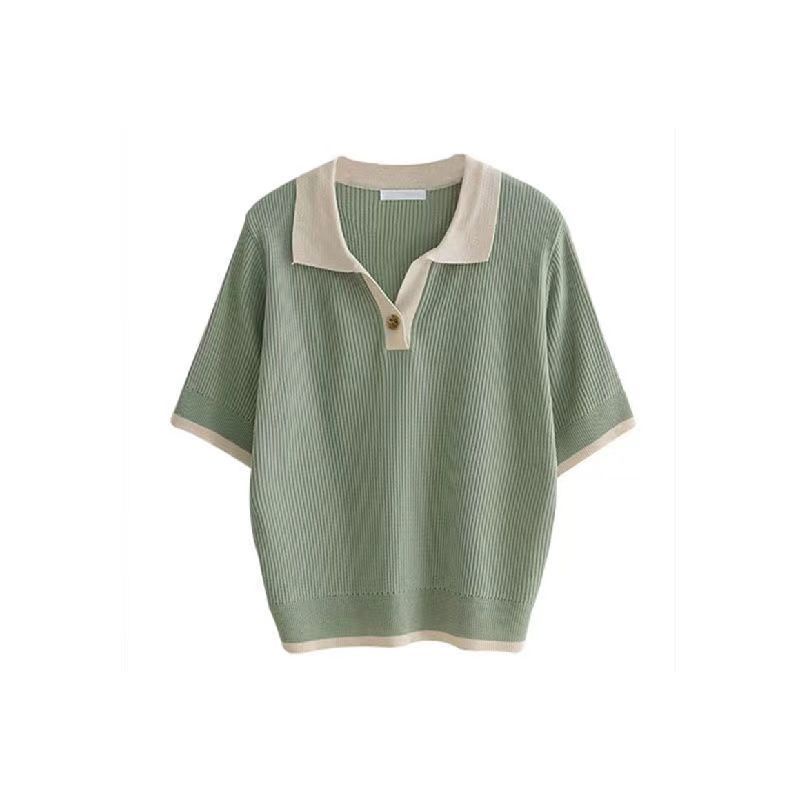 Áo Thun Lụa Lạnh Dệt Kim Mỏng Cổ Polo Ngắn Tay Thời Trang Hè Sành Điệu Dành Cho Nữ