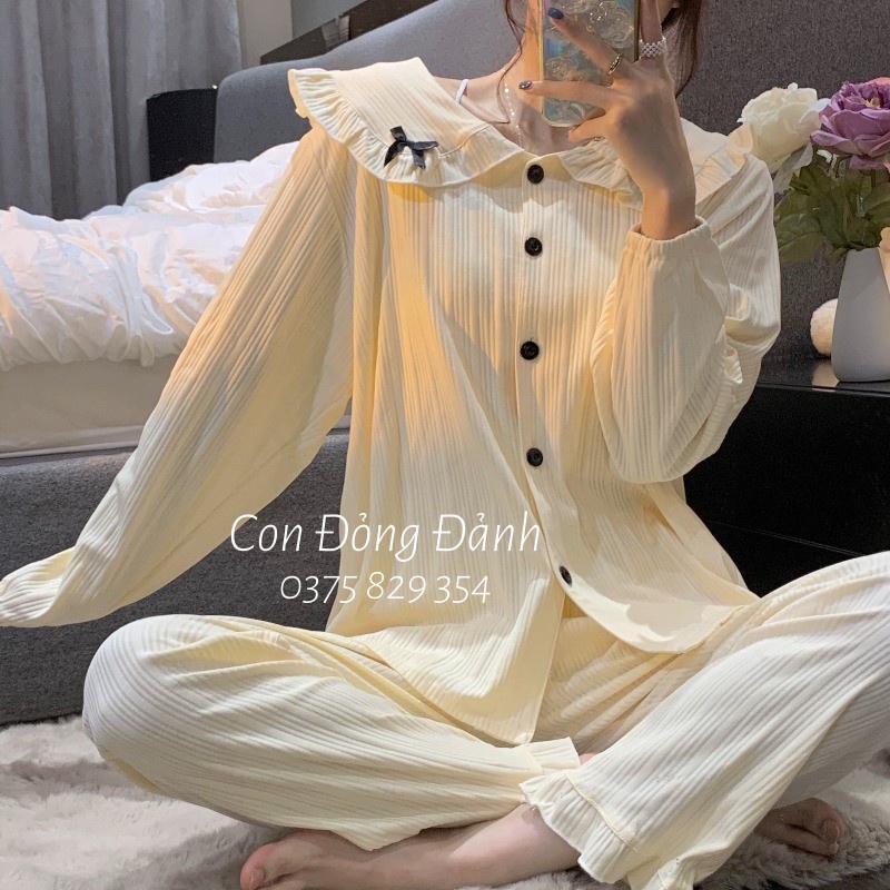 [Mã FL giảm 20k cho đơn 200k] (Ảnh thật) Đồ ngủ pijama dài tay kiểu búp bê kèm nơ xinh Hàn Quốc ullzang DN007