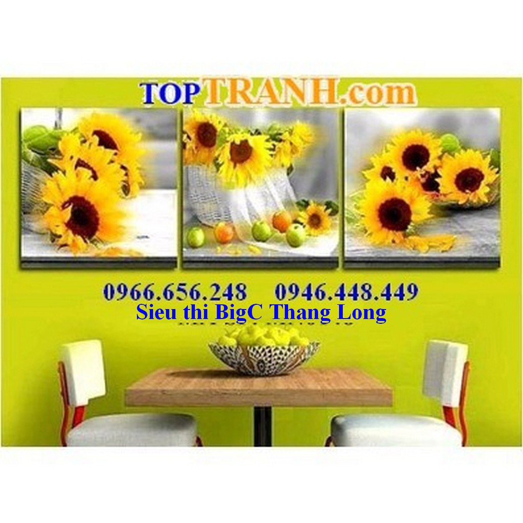 Tranh thêu chữ thập hoa hướng dương 3 bức treo cầu thang DT8451 chưa thêu
